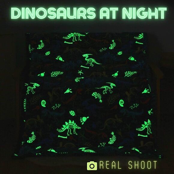 Bood Glow in The Dark Minky Fleece Dinosaur Kids Blanket - Picture 2 of 4